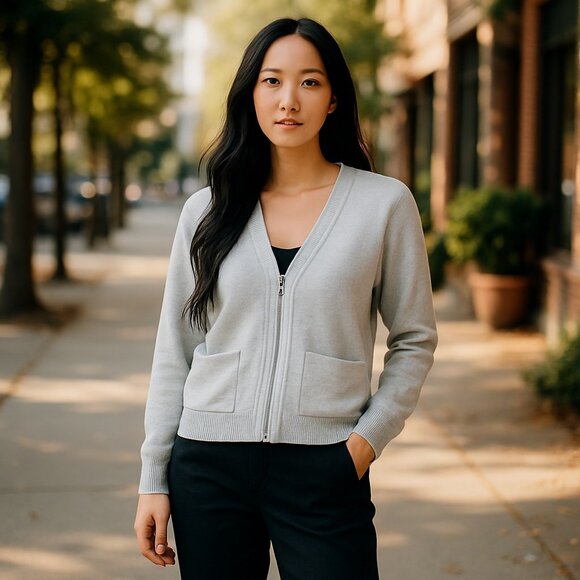 New Hermes Zippered Womens Cardigan Cashmere Cotton Sweater - Picture 1 of 14